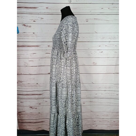 Simply Southern Gray Snake Skin Print Dress Smocked Modest Size Medium‎ - Picture 4 of 6